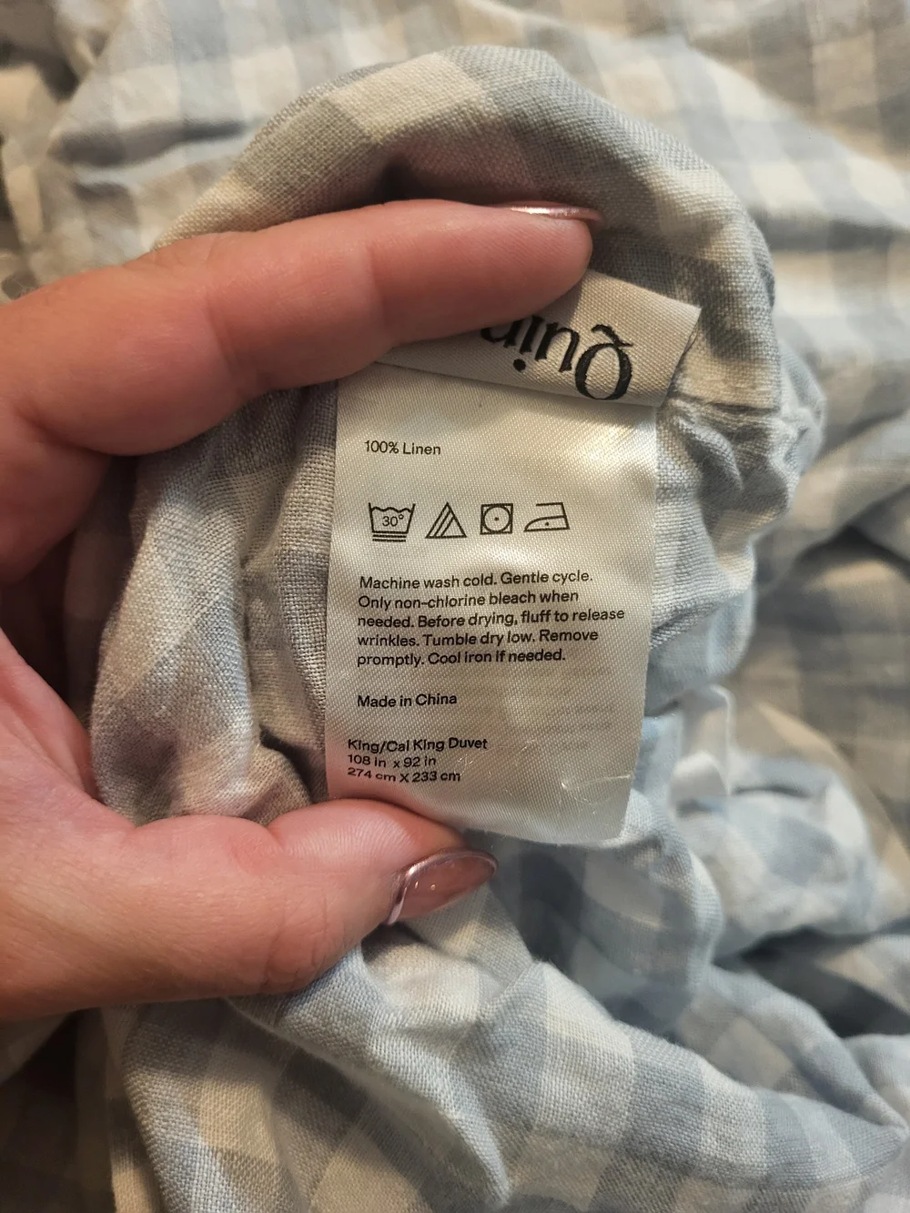 Quince European Linen Gingham Duvet Cover Boue Fog Like New